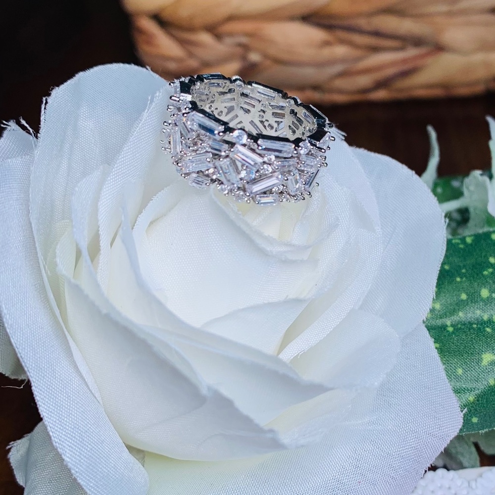 Brilliant Baguette Cut Crystal Cocktail Ring